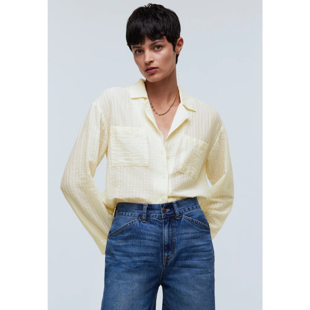 MADEWELL Shirt Women Medium Long-Sleeve Button-Up Oversized Seersucker NWT